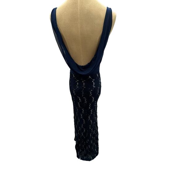 Maxi Navy Blue Windsor Sequined Prom Dress With Open Back - Picture 5 of 11